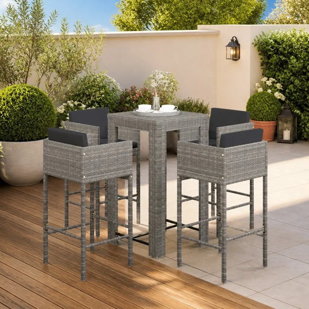 5 Piece Garden Bar Set Weather-Resistant PE Rattan Grey