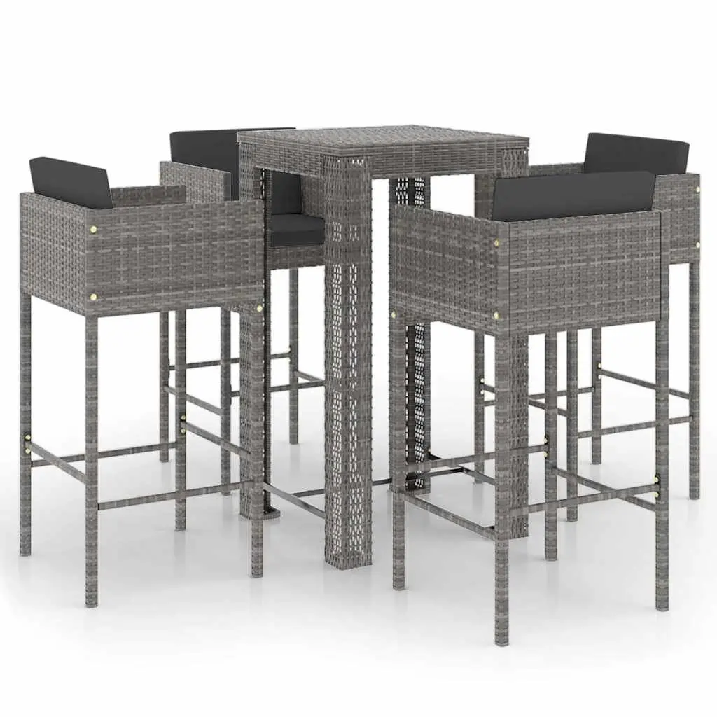 5 Piece Garden Bar Set Weather-Resistant PE Rattan Grey