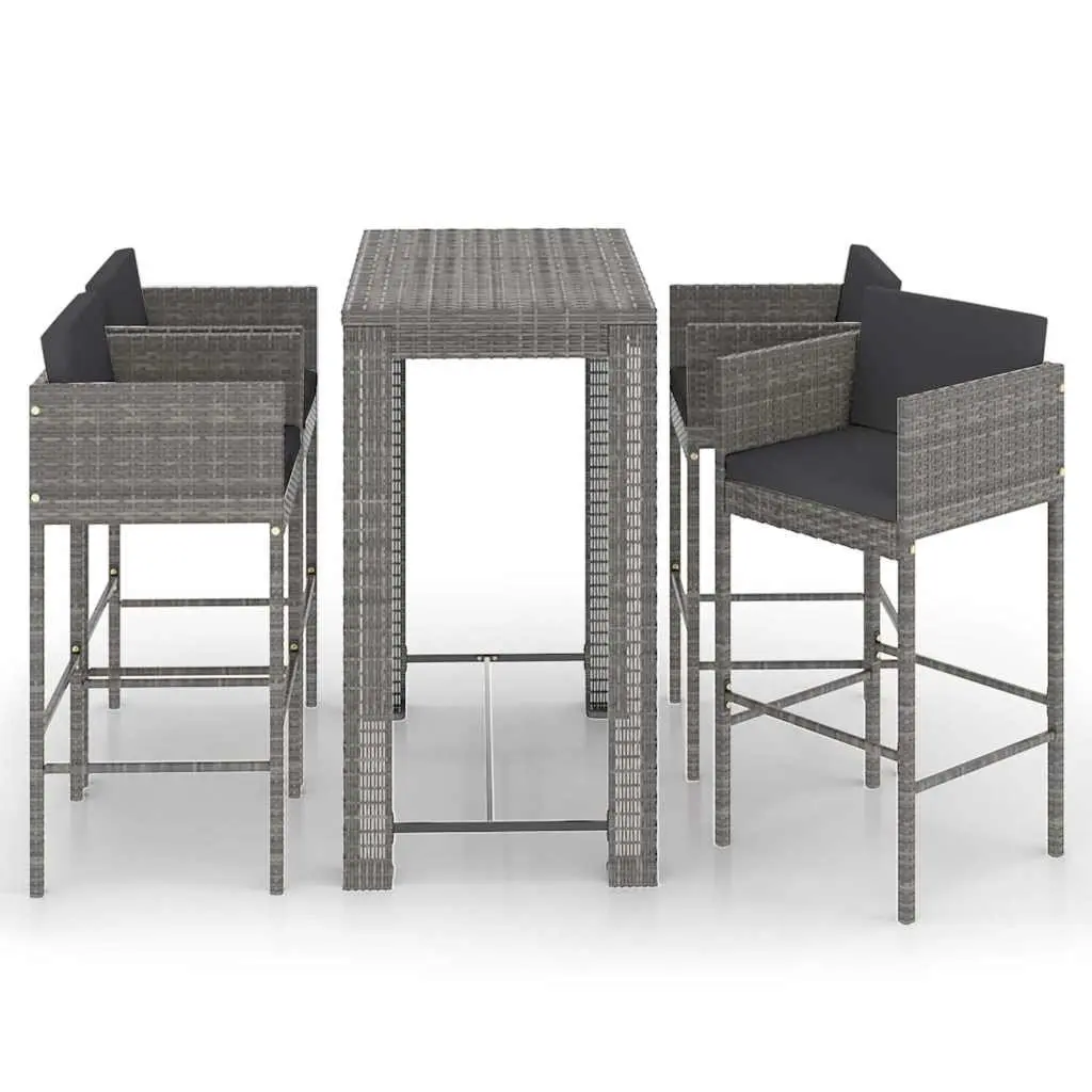 5 Piece Garden Bar Set with Cushions Outdoor PE Rattan Table Stools Grey