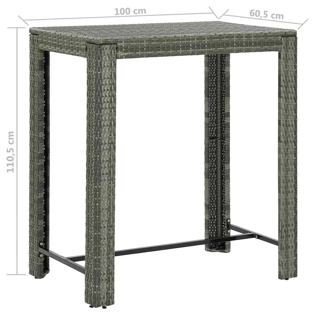 5 Piece Garden Bar Set with Cushions Outdoor PE Rattan Table Stools Grey