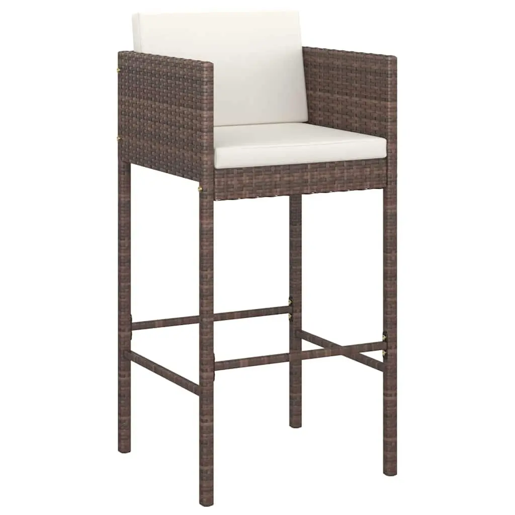 Garden Bar Set 3 Piece with Cushions Poly Rattan Outdoor Table Stools Brown