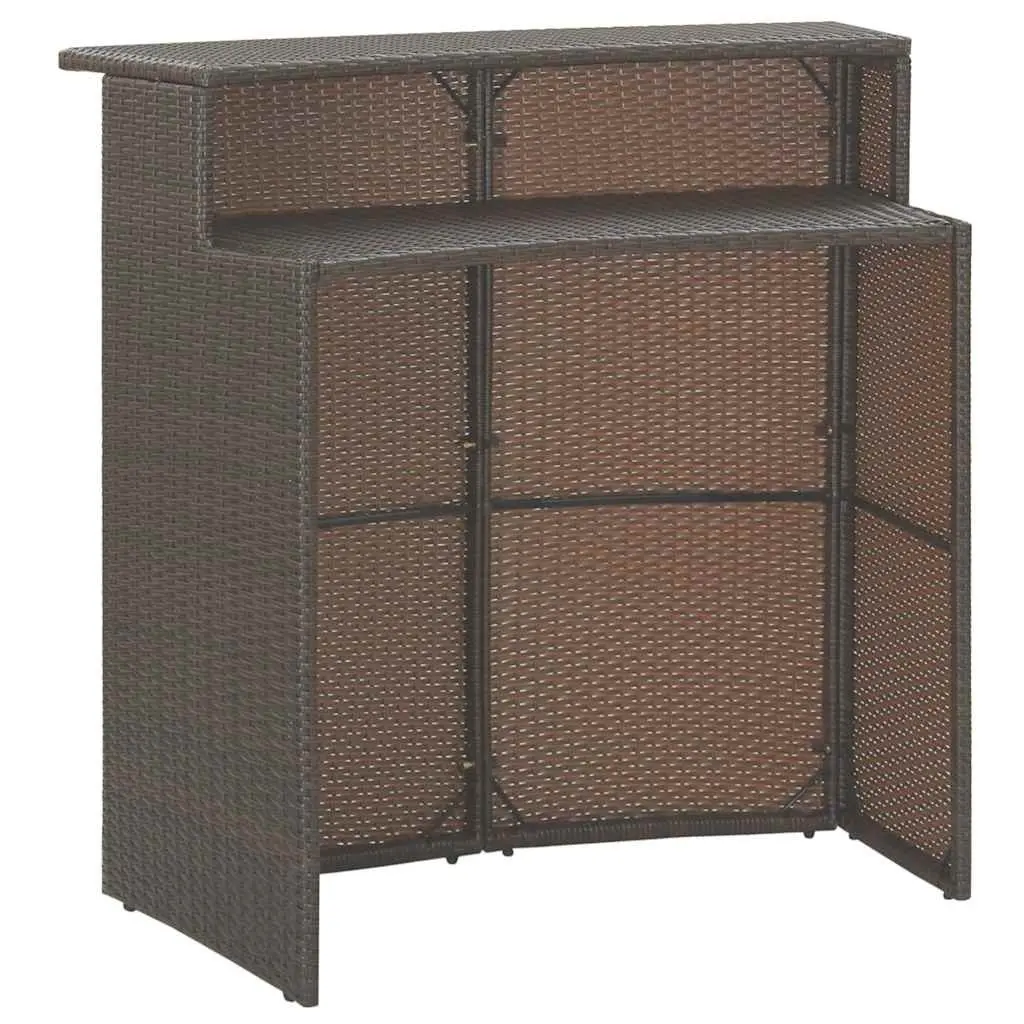 Garden Bar Set 3 Piece with Cushions Poly Rattan Outdoor Table Stools Brown