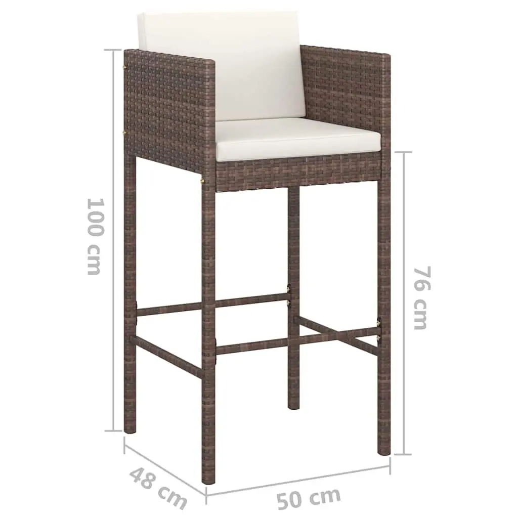 Garden Bar Set 3 Piece with Cushions Poly Rattan Outdoor Table Stools Brown