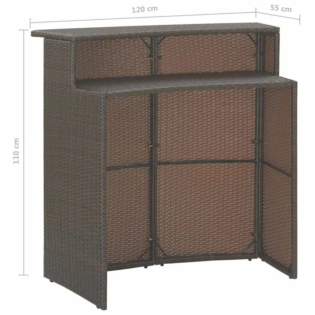 Garden Bar Set 3 Piece with Cushions Poly Rattan Outdoor Table Stools Brown