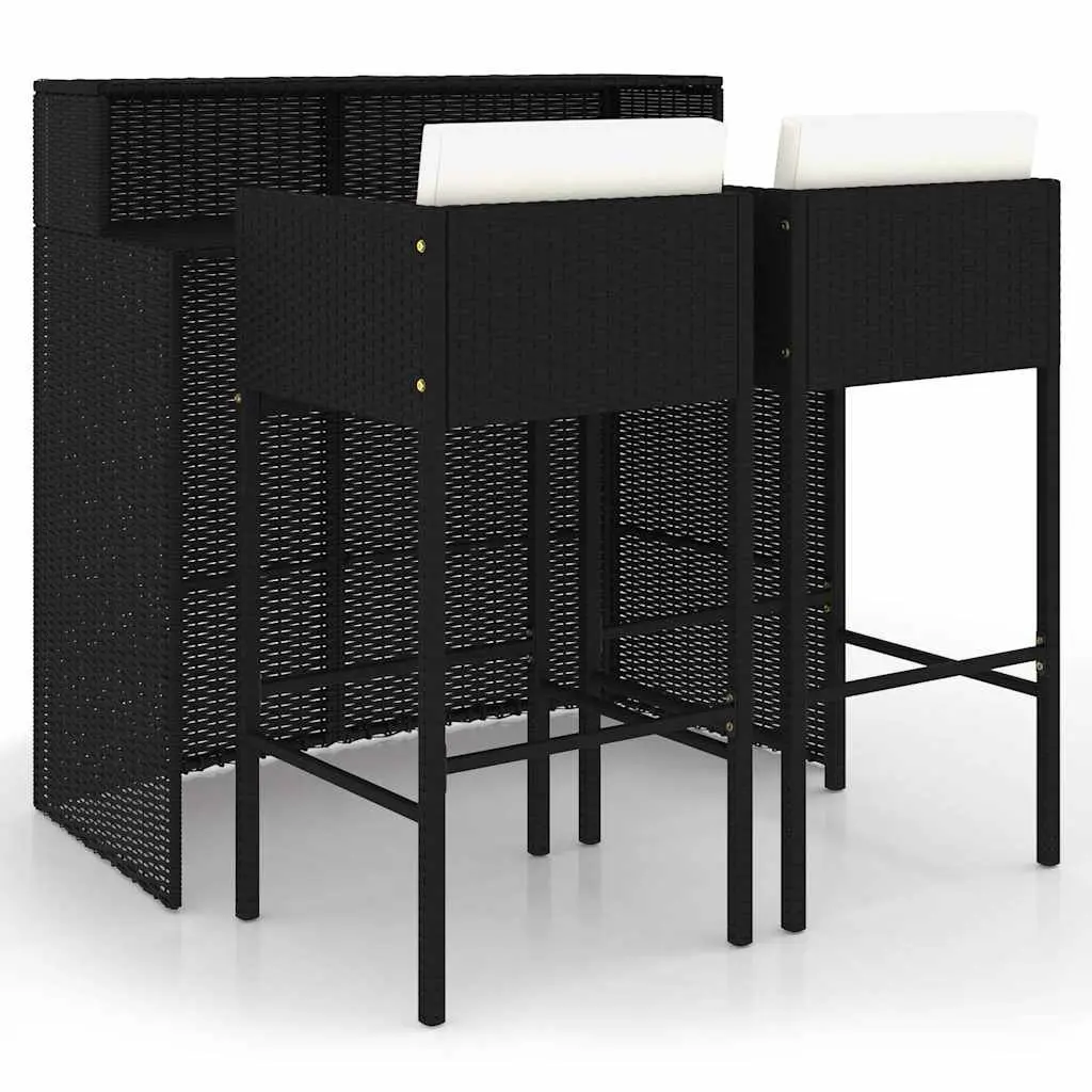 3 Piece Garden Bar Set Outdoor Poly Rattan Table Stools Black