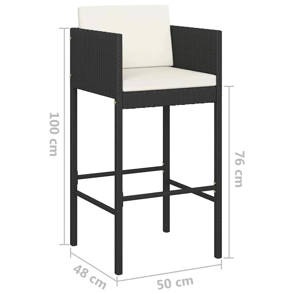 3 Piece Garden Bar Set Outdoor Poly Rattan Table Stools Black