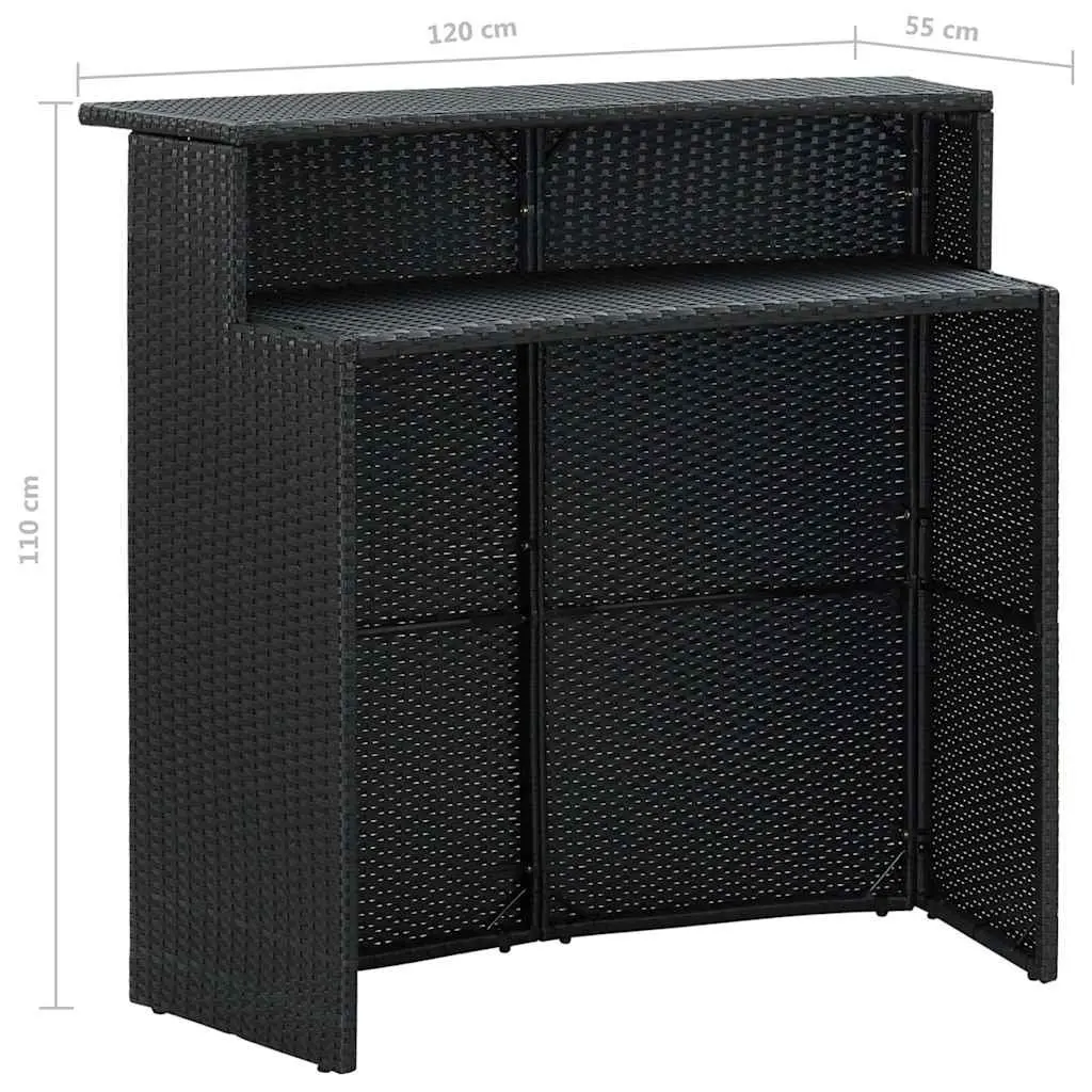 3 Piece Garden Bar Set Outdoor Poly Rattan Table Stools Black