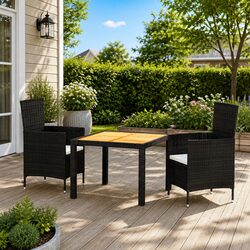 Outdoor Dining Set 3 Piece Garden Furniture Black Poly Rattan with Cushions