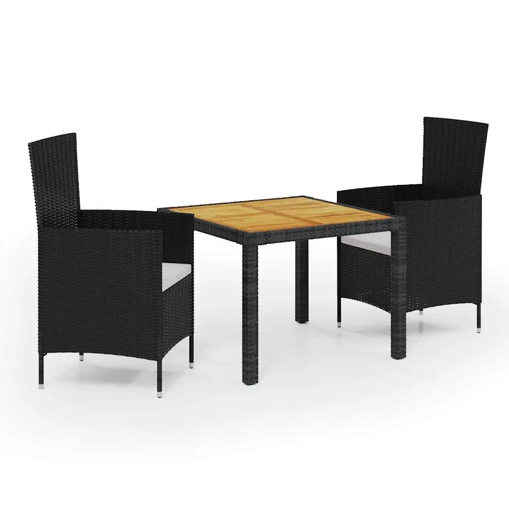 Outdoor Dining Set 3 Piece Garden Furniture Black Poly Rattan with Cushions