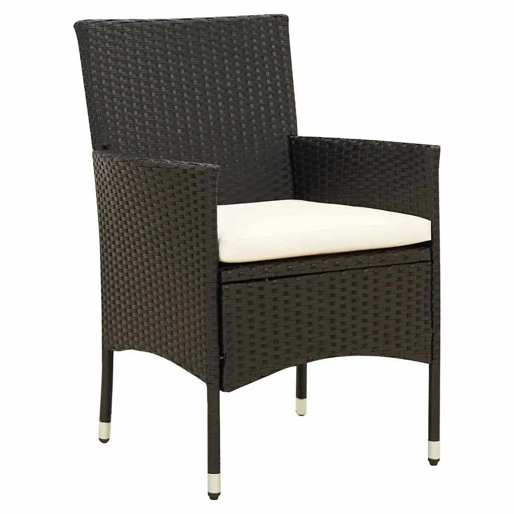 Outdoor Dining Set 3 Piece Garden Furniture Black Poly Rattan with Cushions