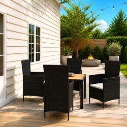 Outdoor Dining Set 5 Piece with Cushions Poly Rattan Steel Frame Garden