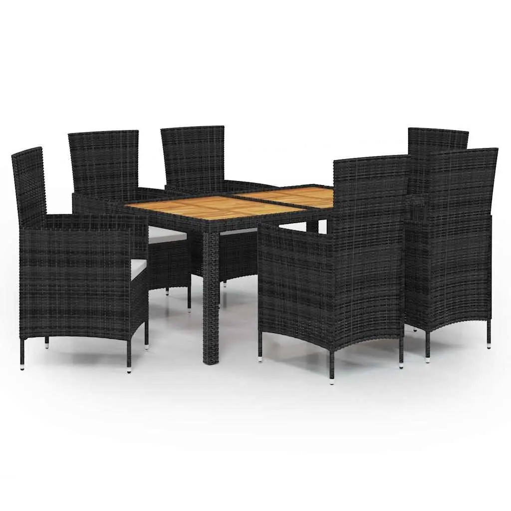 Outdoor Dining Set 7 Piece Garden Furniture Black PE Rattan with Cushions