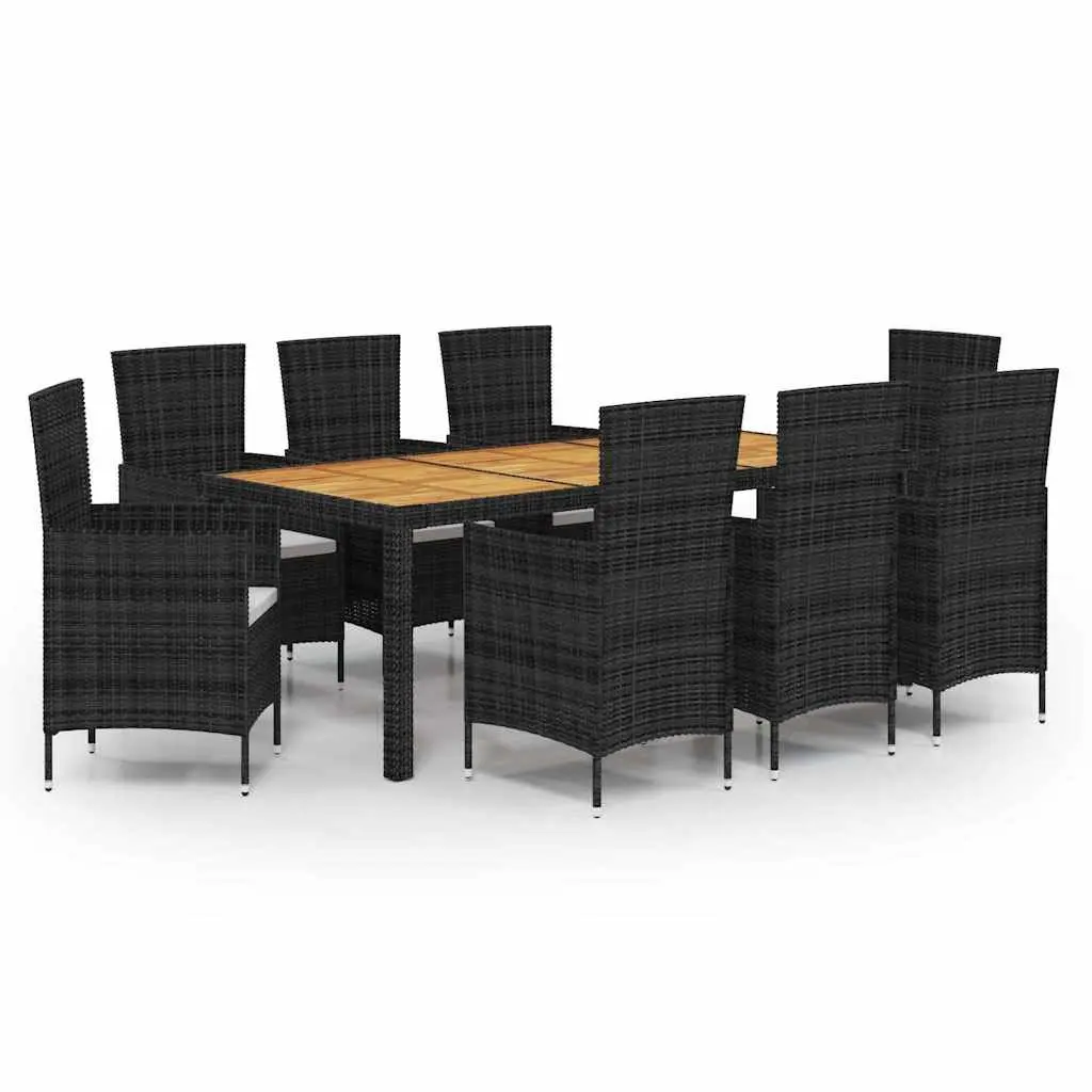 Outdoor Dining Set 9 Piece Garden Furniture Black Poly Rattan with Cushions