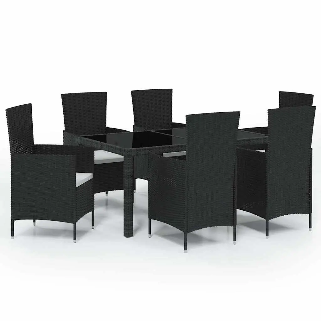Outdoor Dining Set 7 Piece Garden Furniture Black Poly Rattan Steel Frame