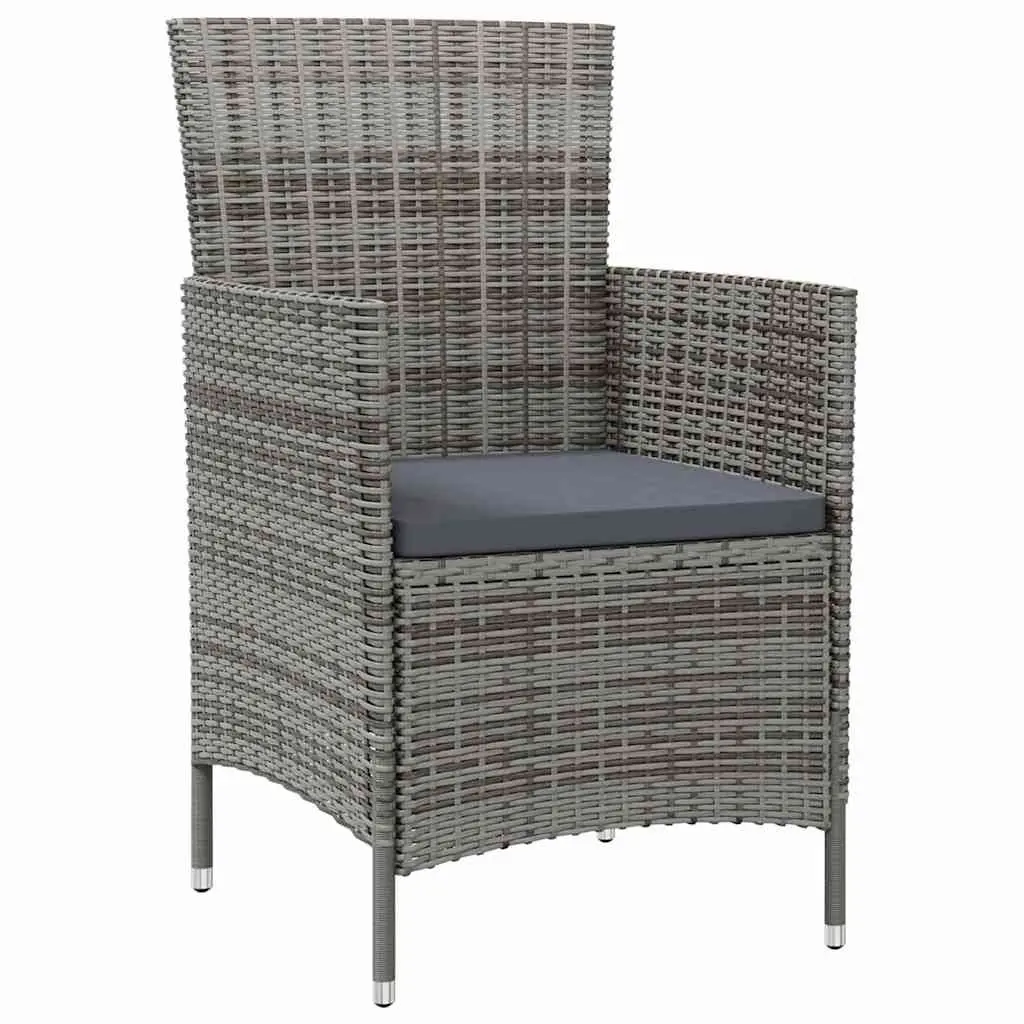 Outdoor Dining Set 3 Piece Grey Poly Rattan Garden Furniture with Cushions