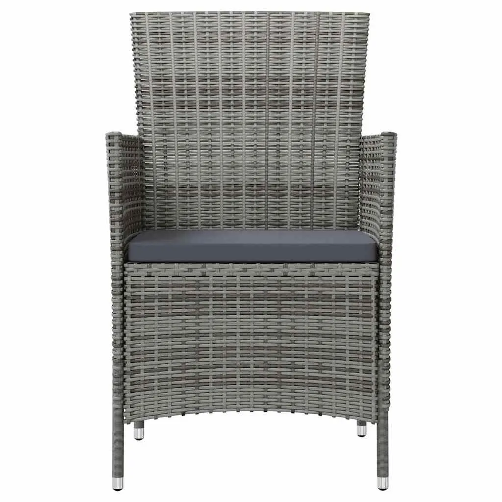 Outdoor Dining Set 3 Piece Grey Poly Rattan Garden Furniture with Cushions