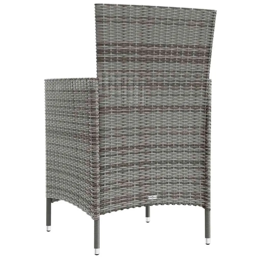 Outdoor Dining Set 3 Piece Grey Poly Rattan Garden Furniture with Cushions
