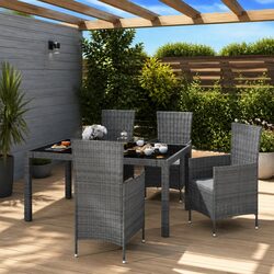 Outdoor Dining Set 5 Piece Garden Furniture Grey PE Rattan Steel Frame Cushions