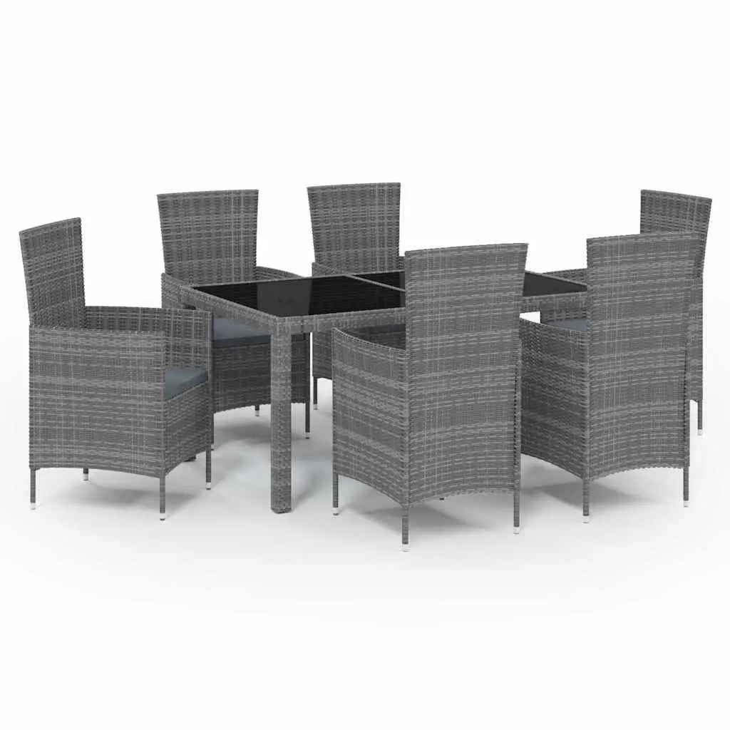 7 Piece Outdoor Dining Set Grey Poly Rattan Garden Furniture Chairs Table