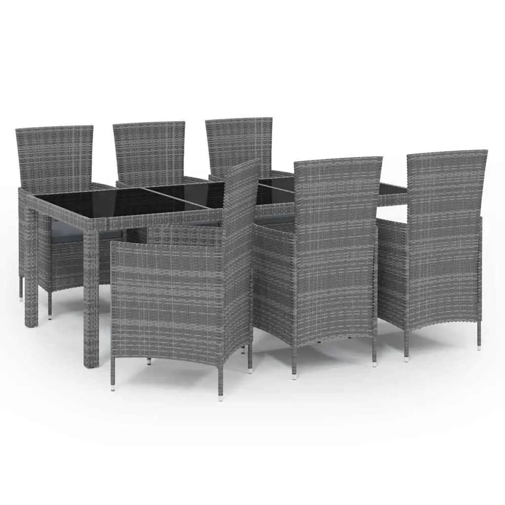 Outdoor Dining Set 7 Piece Garden Furniture Grey Poly Rattan with Cushions