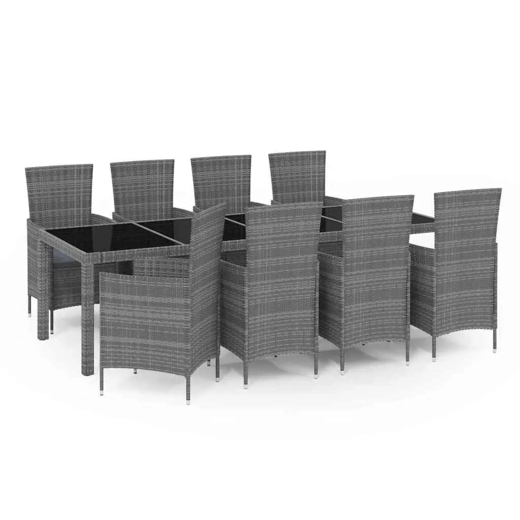 Outdoor Dining Set 9 Piece Grey PE Rattan Steel Frame