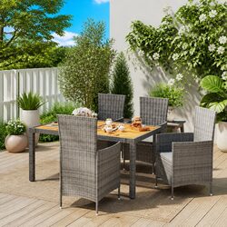 Outdoor Dining Set 5 Piece Garden Furniture Grey PE Rattan Steel Frame Cushions