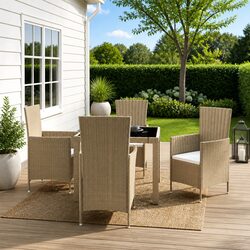 Outdoor Dining Set 5 Piece Beige Poly Rattan Garden Furniture Patio Table Chairs
