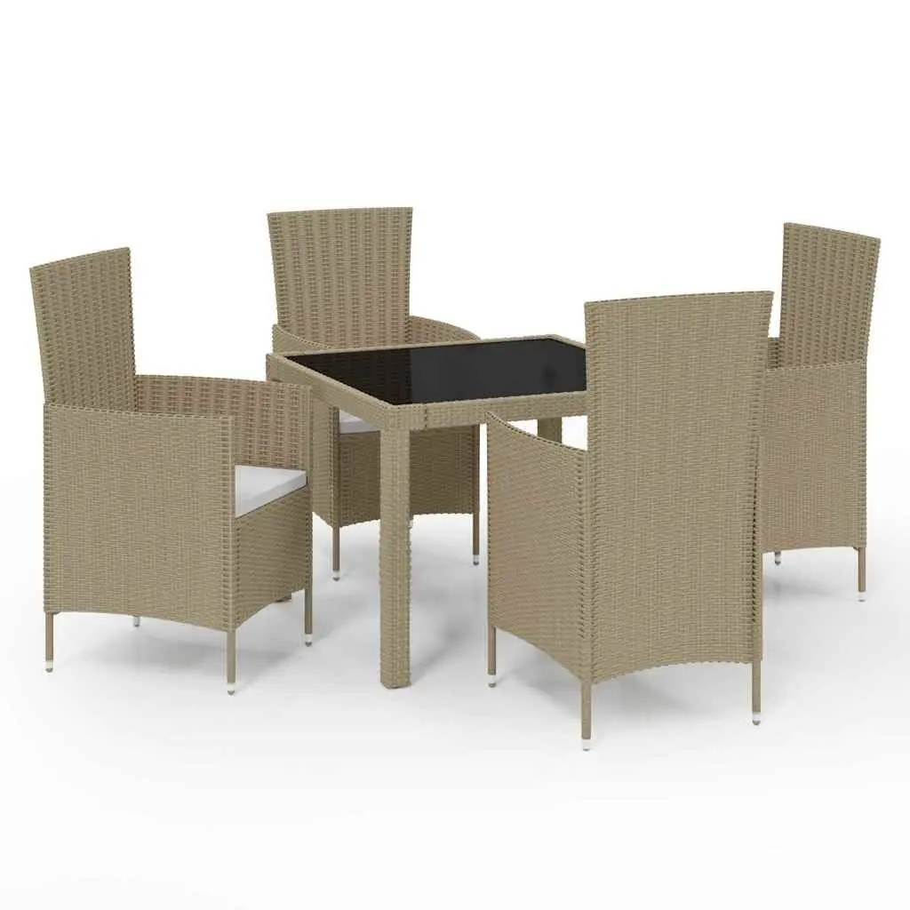 Outdoor Dining Set 5 Piece Beige Poly Rattan Garden Furniture Patio Table Chairs