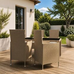Outdoor Dining Set 5 Piece Poly Rattan Garden Furniture Beige with Cushions