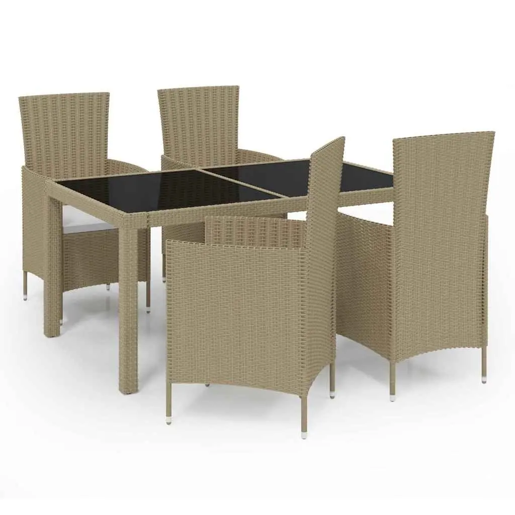 Outdoor Dining Set 5 Piece Poly Rattan Garden Furniture Beige with Cushions