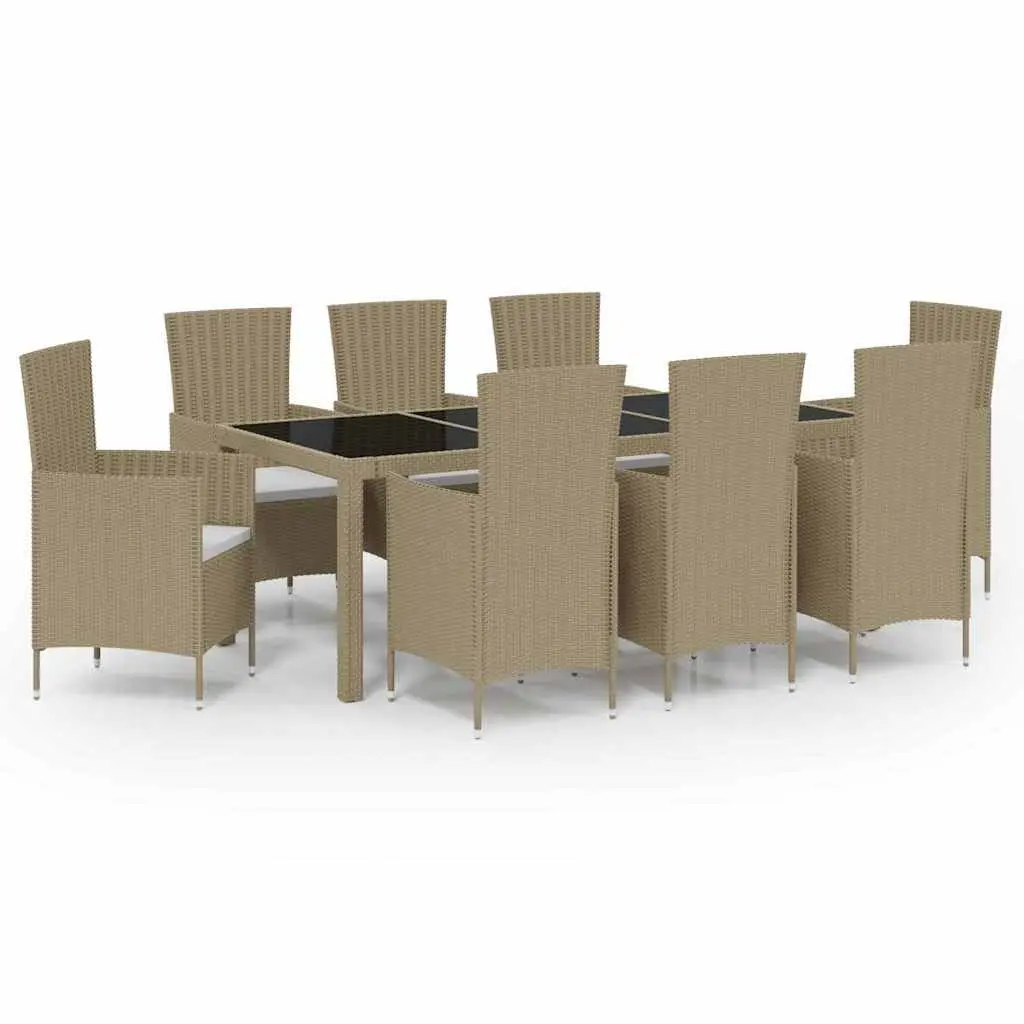 Outdoor Dining Set 9 Piece Beige Poly Rattan Garden Furniture with Cushions