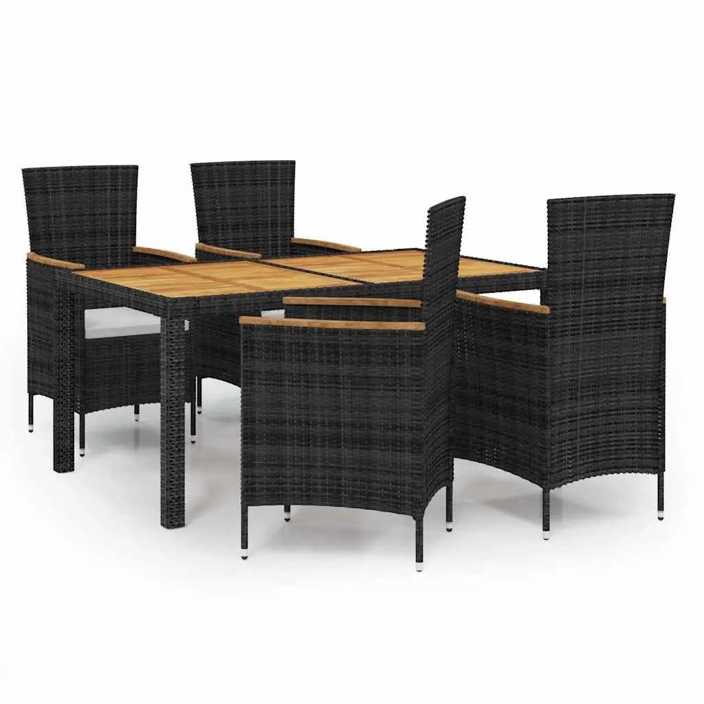 Outdoor Dining Set 5 Piece Weather Resistant PE Rattan Black Garden Furniture with Cushions