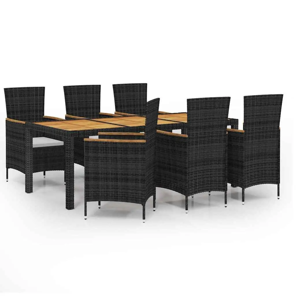 Outdoor Dining Set 7 Piece Black Rattan Garden Furniture with Cushions