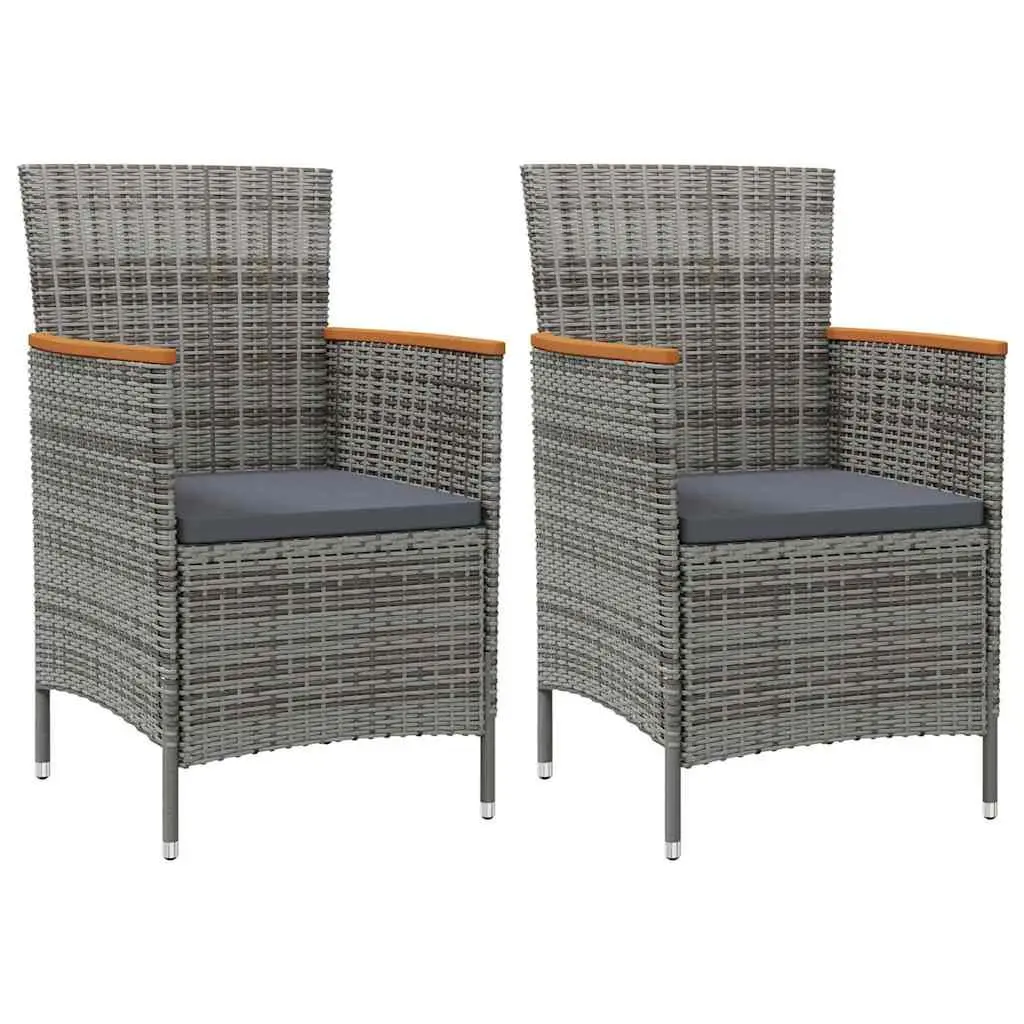 Outdoor Dining Set 3 Piece Grey Poly Rattan Garden Furniture with Cushions