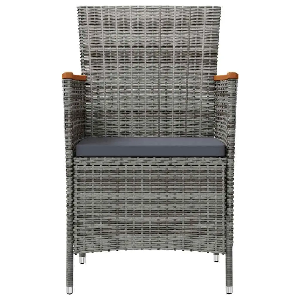 Outdoor Dining Set 3 Piece Grey Poly Rattan Garden Furniture with Cushions