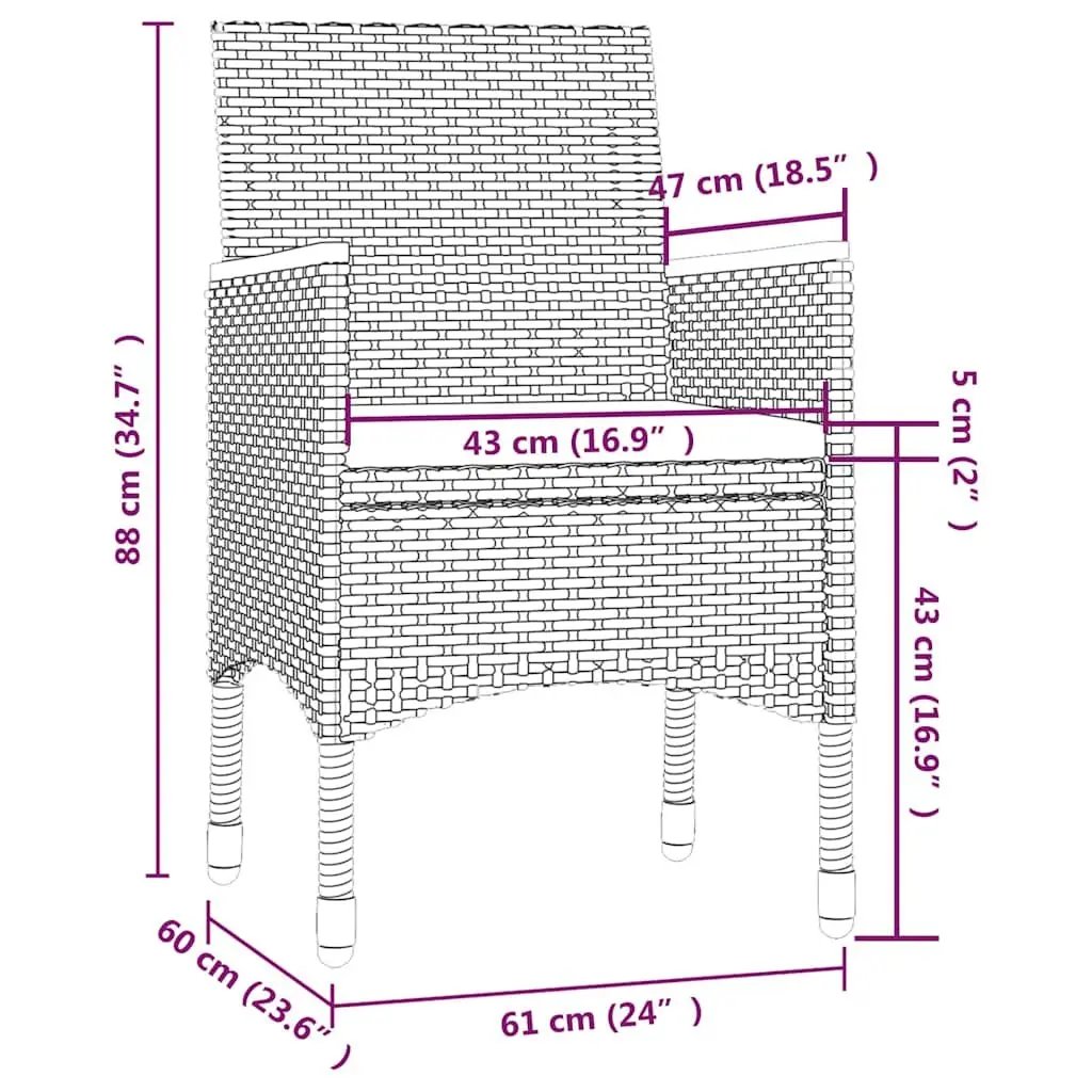 Outdoor Dining Set 3 Piece Grey Poly Rattan Garden Furniture with Cushions