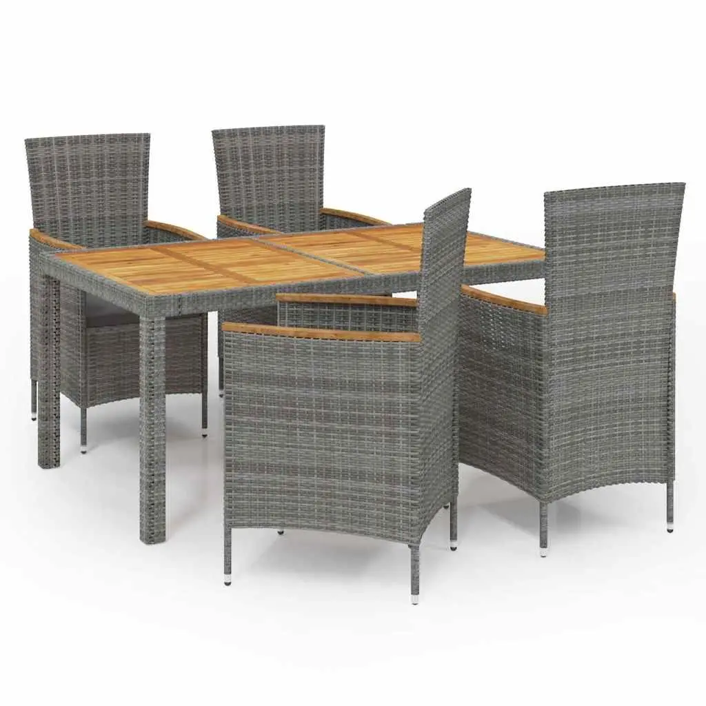 Outdoor Dining Set 5 Piece Grey Poly Rattan Garden Furniture with Cushions