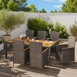 Outdoor Dining Set 7 Piece Grey Poly Rattan Garden Furniture with Cushions