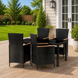 Outdoor Dining Set 5 Piece Poly Rattan Garden Furniture Black with Cushions