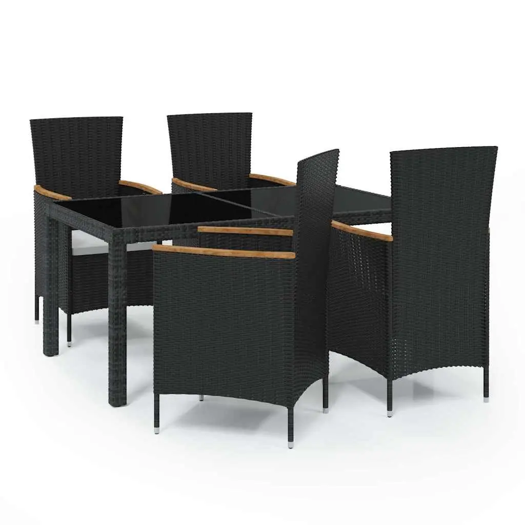 Outdoor Dining Set 5 Piece Poly Rattan Garden Furniture Black with Cushions
