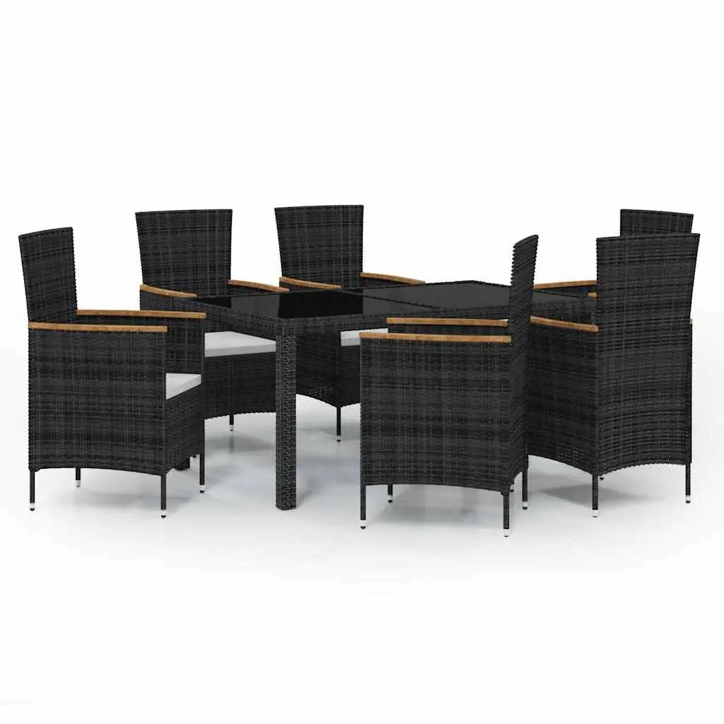 7 Piece Outdoor Dining Set Black Poly Rattan Garden Furniture Table Chairs