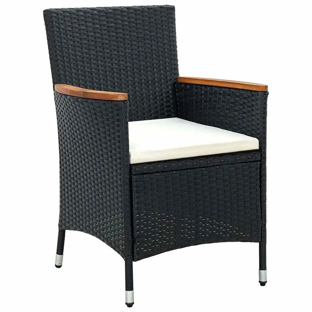 7 Piece Outdoor Dining Set Black Poly Rattan Garden Furniture Table Chairs
