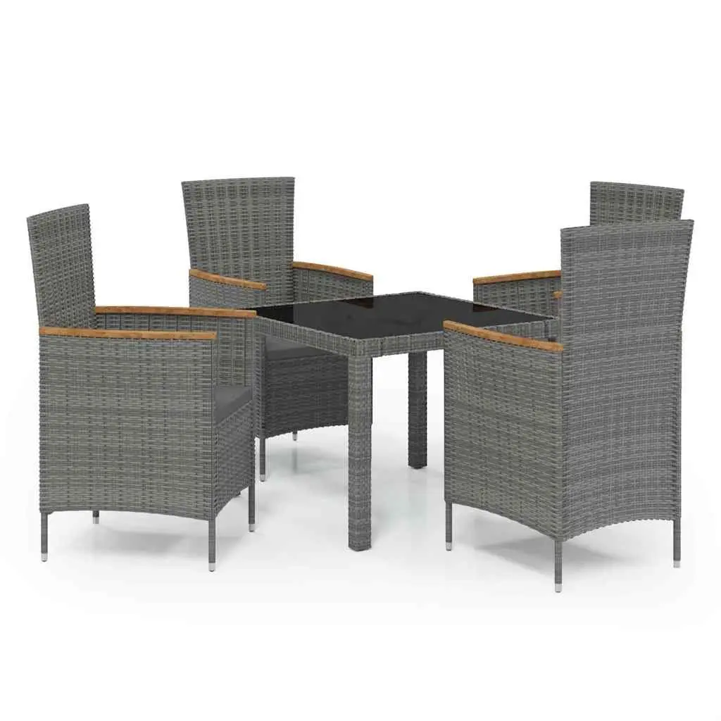 Outdoor Dining Set 5 Piece Poly Rattan Garden Furniture with Cushions Grey