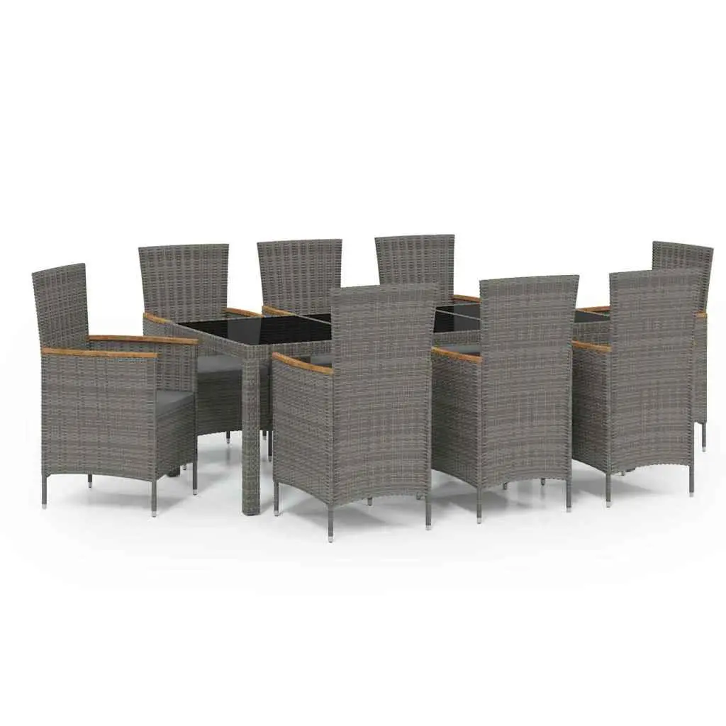 Outdoor Dining Set 9 Piece Garden Furniture Grey Poly Rattan with Cushions