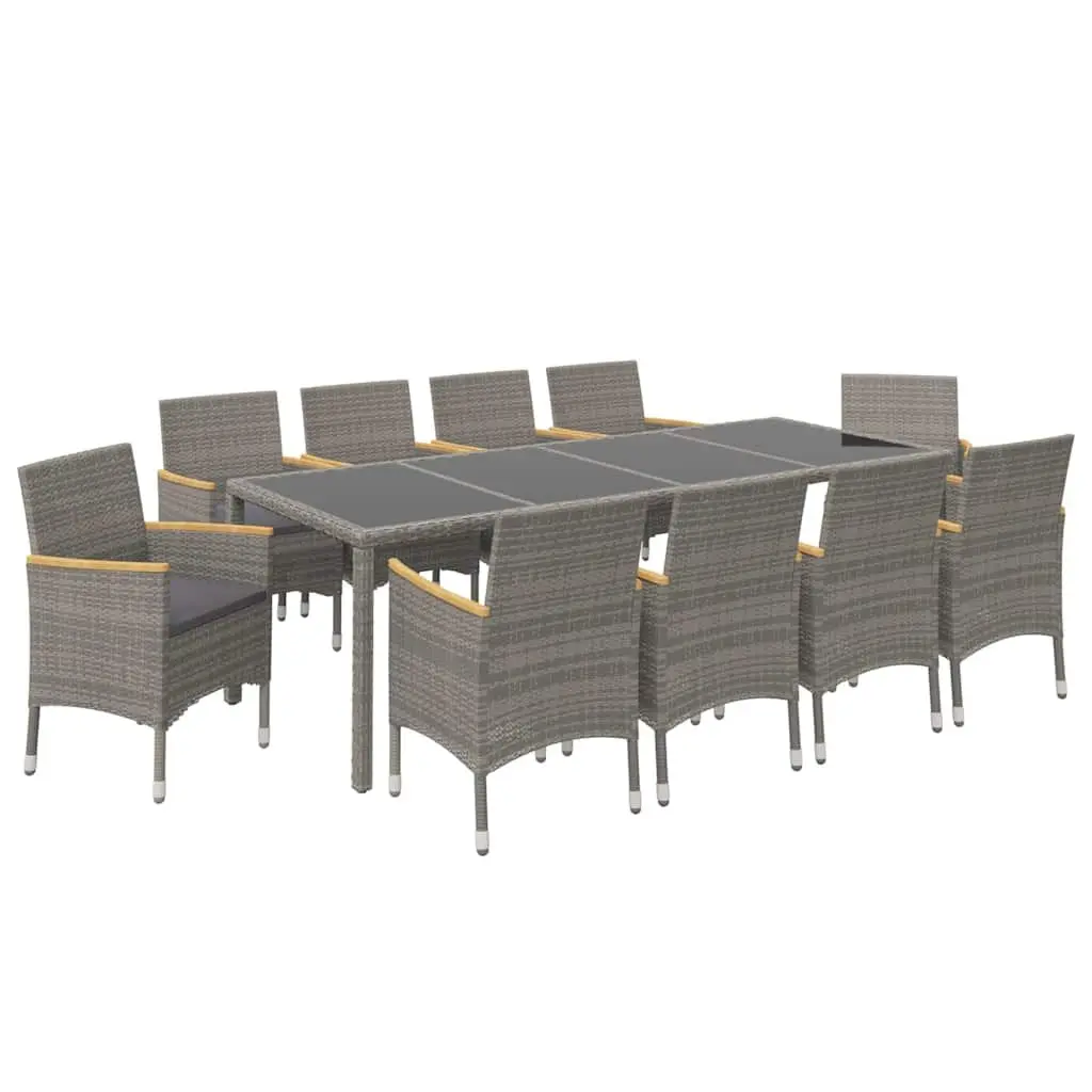 Outdoor Dining Set 11 Piece Garden Furniture Poly Rattan Grey Cushions Steel