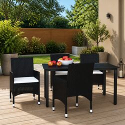 5 Piece Garden Dining Set Poly Rattan Chairs Table Outdoor Patio Furniture Black
