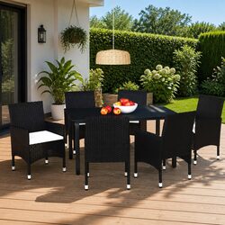7 Piece Outdoor Dining Set Garden Patio Furniture Poly Rattan Chairs Table