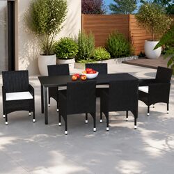 7 Piece Garden Dining Set Outdoor Patio Furniture Black PE Rattan with Cushions