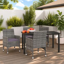 Garden Dining Set 5 Piece Outdoor Patio Furniture with Cushions Grey Rattan