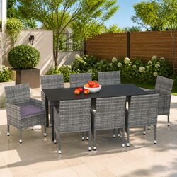 Garden Dining Set 9 Piece Outdoor Patio Furniture Grey Poly Rattan Chairs Table